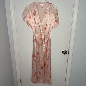Vintage Oscar de la Renta Blush Pink Floral Robe Satin